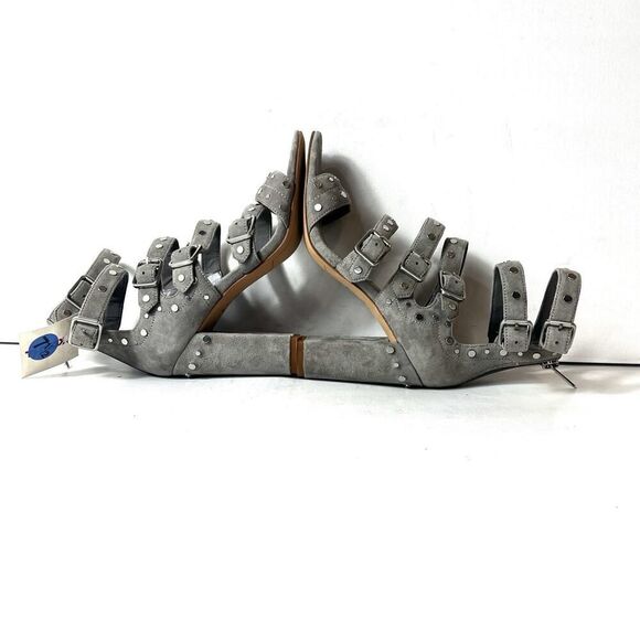 Sam Edelman Womens 7.5 M Gray Suede Studded Cage Ultra High Heel Sandal Open Toe - Picture 6 of 10